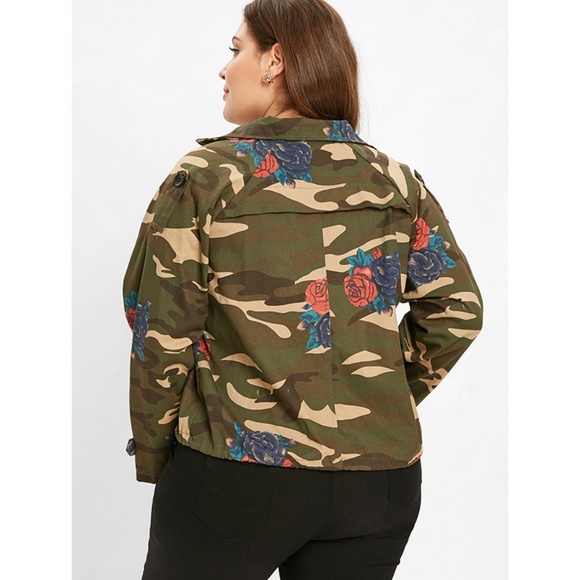 Plus Size Floral Print Camouflage Jacket - Picture 4 of 8